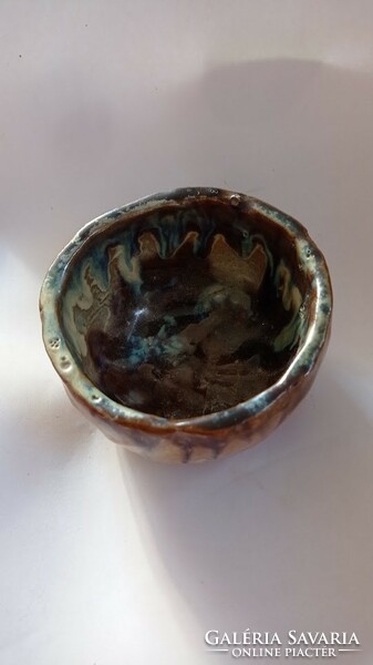 Irregular shaped beige brown raku ? Ceramic cup, oriental style decorative cup