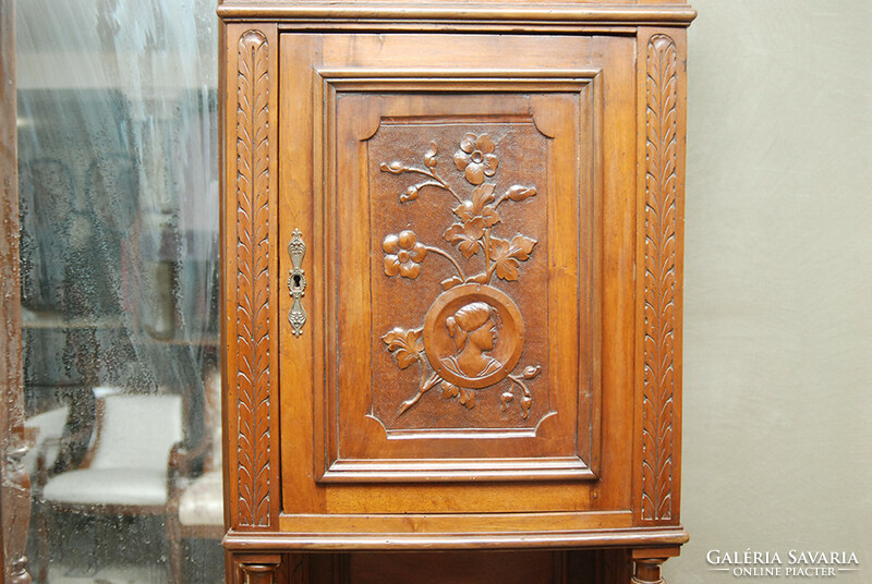 Pewter German Neo-Renaissance bookcase and glass chair