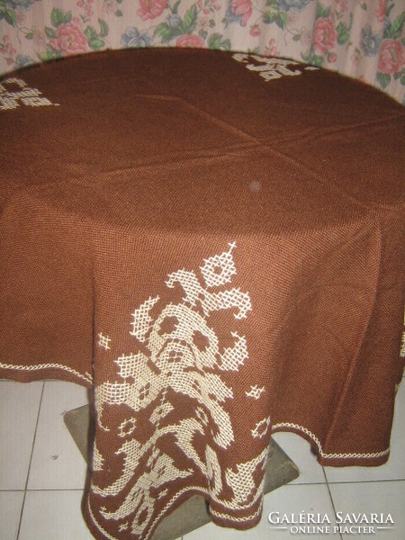 Beautiful antique hand embroidered woven tablecloth
