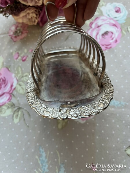 Very nice ornate old silver plated metal toast holder with base