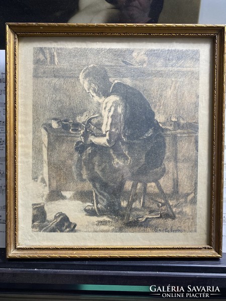 Ernő Barta: shoemaker (etching)