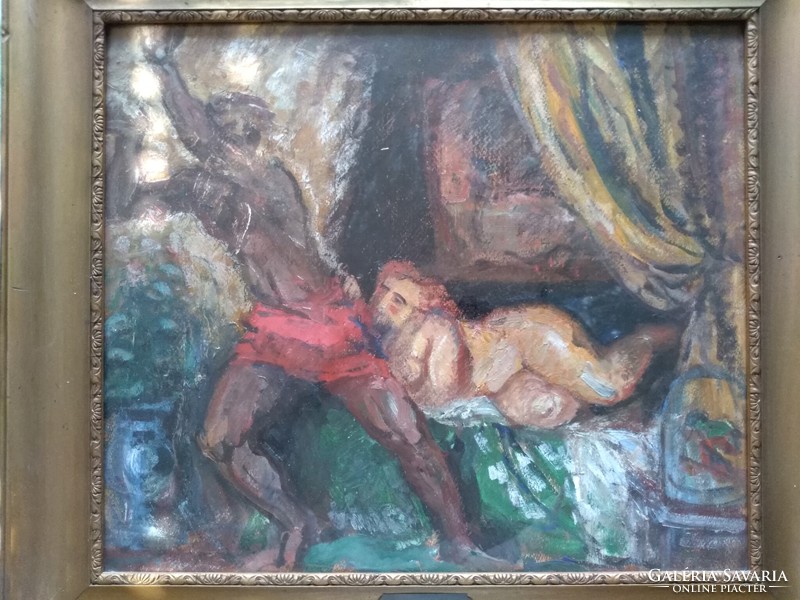 The size of the Hermann lipót painting is 63*71 cm with the original gilded frame