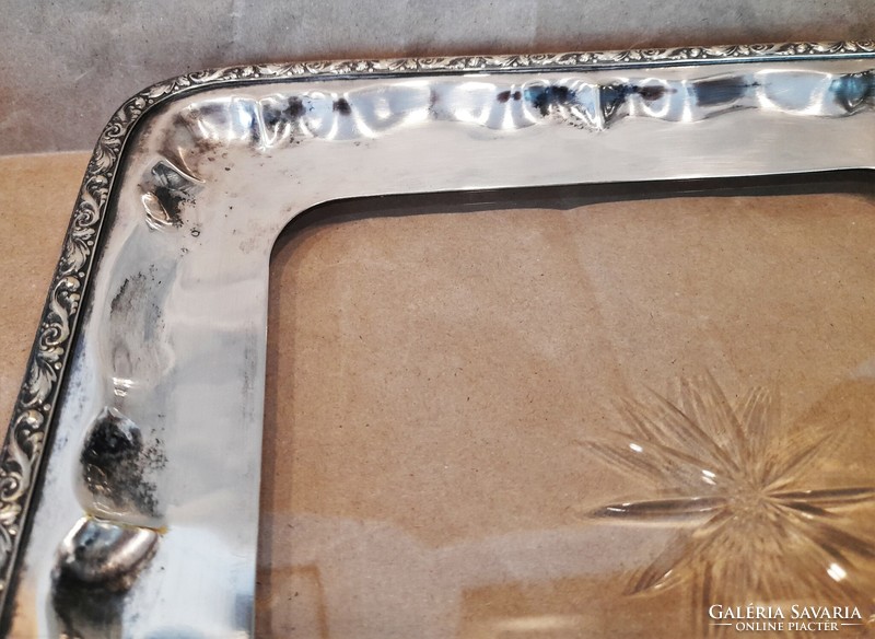 Beautiful antique silver-plated tray with etched glass insert