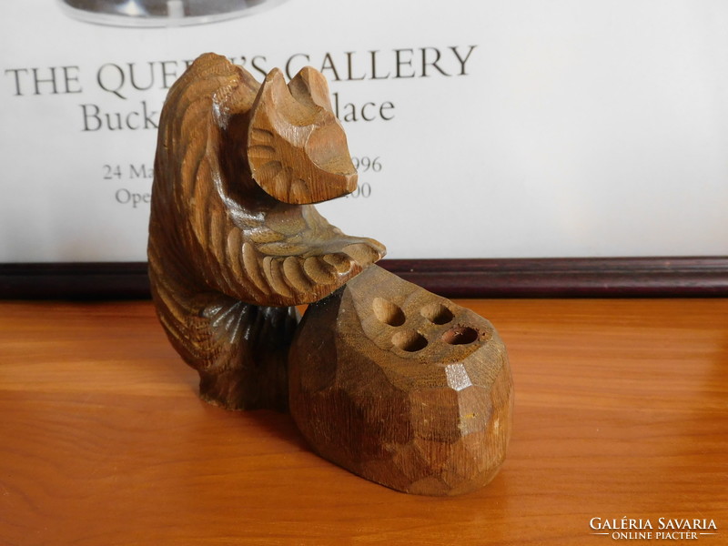 Carved bear pencil holder