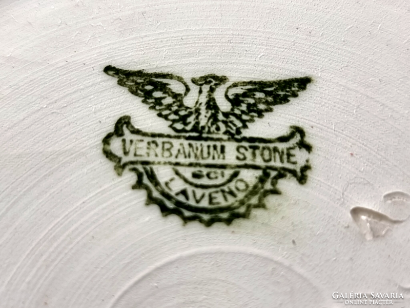 *Verbanum Stone  - Laveno olasz porcelán kaspó,oldalán matrica / Római életkép / díszítéssel, XX.szd