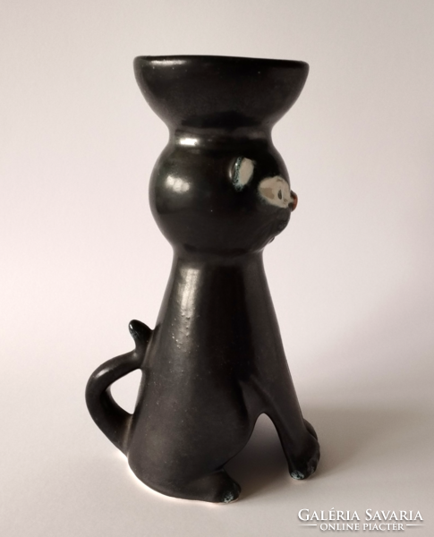 Retro industrial artist ceramic cat figure statue, candle holder