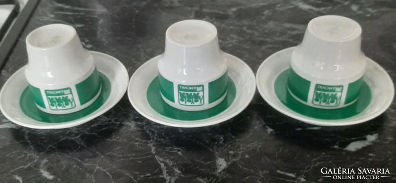 Hollóházi zöld színű Ramovill felirat, logó kávés csésze 3 db