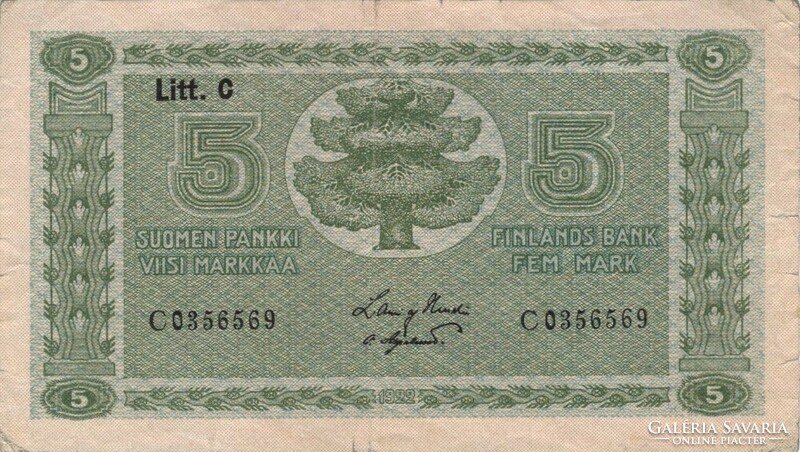 5 markkaa márka 1922 Finnország
