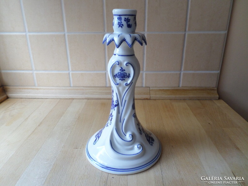 Older porcelain candle holder with onion pattern