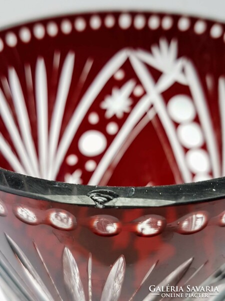 Large burgundy cut crystal vase with ballerina pattern - small damage