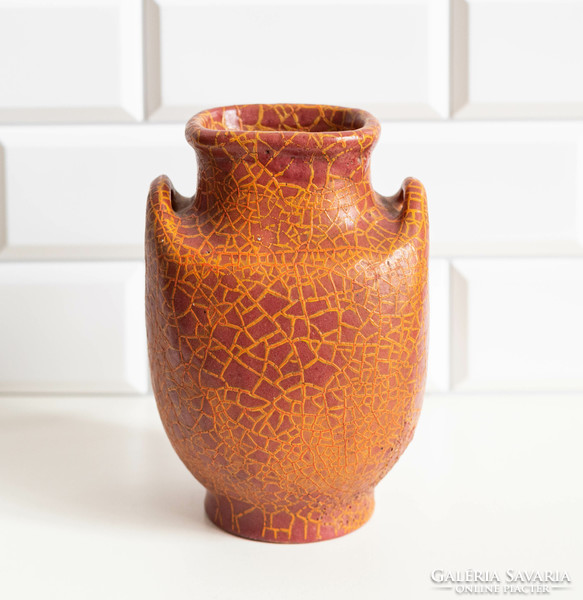 Red retro ceramic vase - plague cold well, designed by Margit Cizmadia