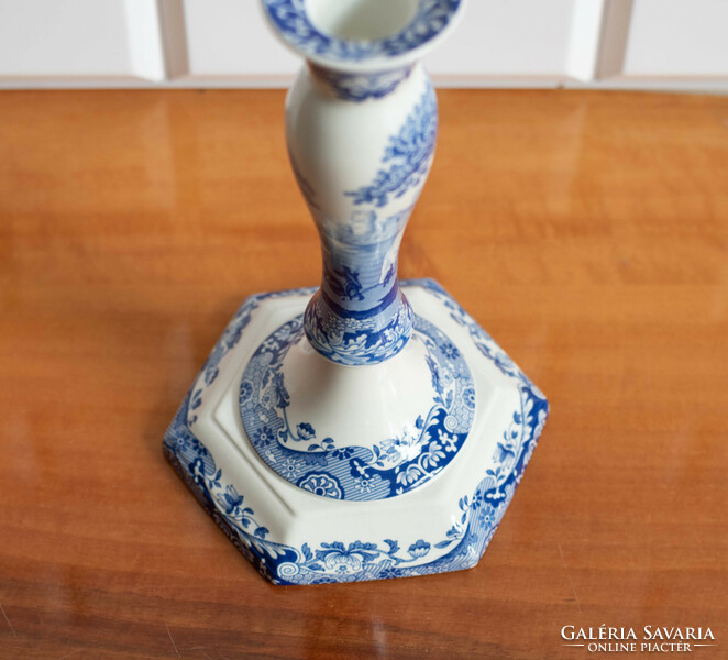 Spode porcelain / ceramic candle holder - with blue antiquing pattern