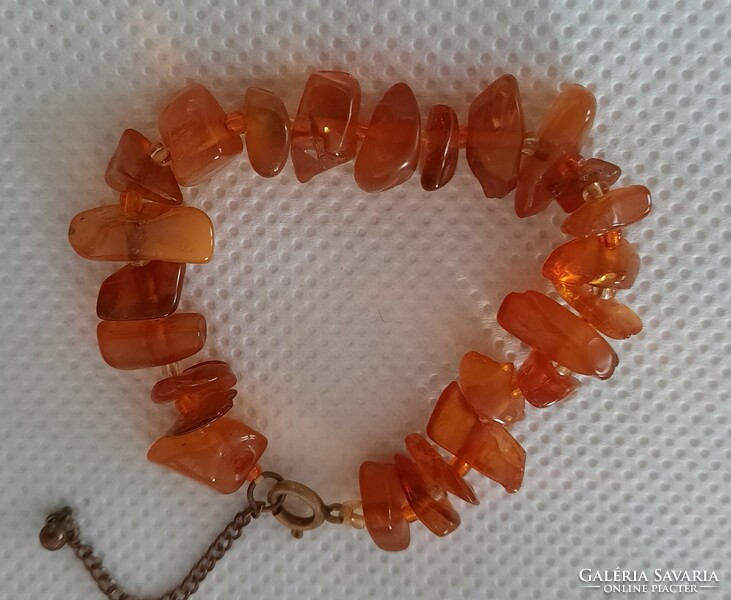 Old natural Baltic amber bracelet with bronze (?) clasp