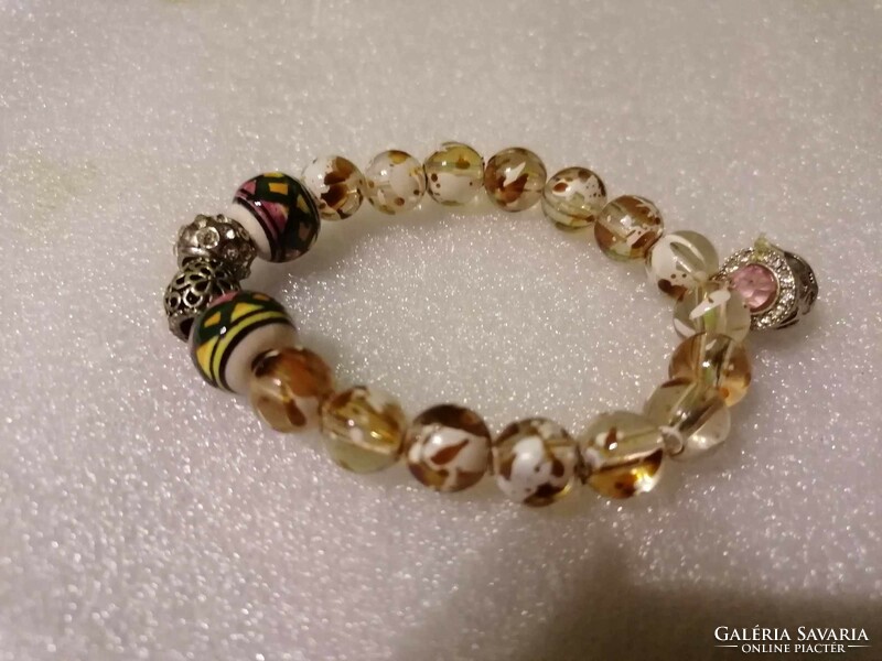 New! Rubber bracelet with glass pearl charm