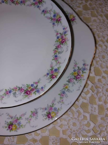 Bohemian fine porcelain, cake set with a beautiful floral pattern and golden edge