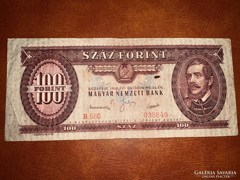 100 forint Piros Rákosi címeres 1949 okt.24 VÀGÀSHIBÀS !!!!