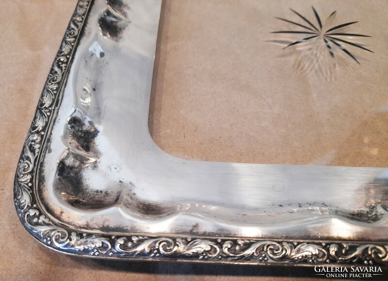 Beautiful antique silver-plated tray with etched glass insert