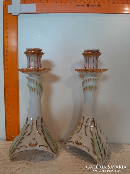 2 gilded candle holders from Raven House, used, damaged