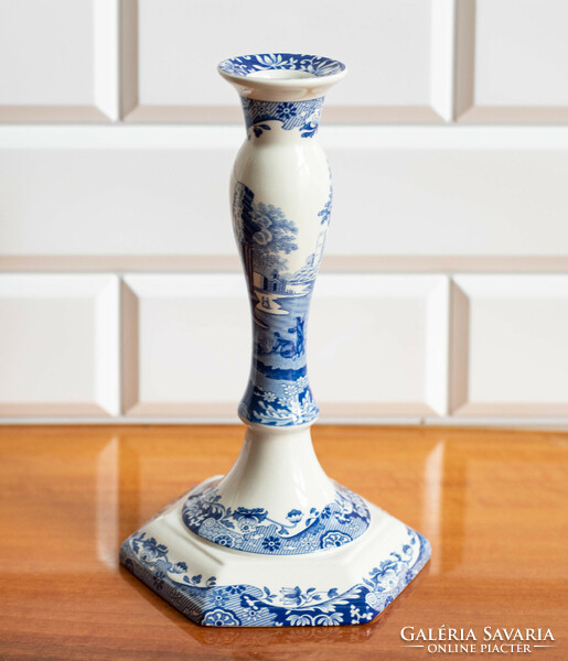 Spode porcelán / kerámia gyertyatartó - kék antikizáló mintával