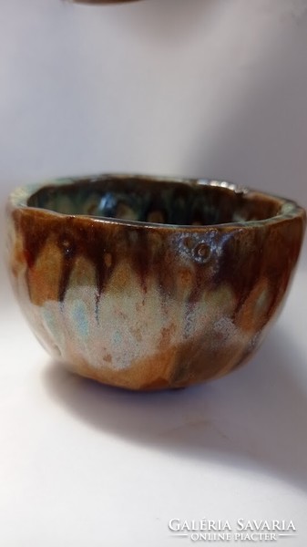 Irregular shaped beige brown raku ? Ceramic cup, oriental style decorative cup