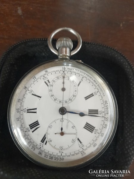 Chronograph with porcelain dial, pocket watch with chronograph steel case.