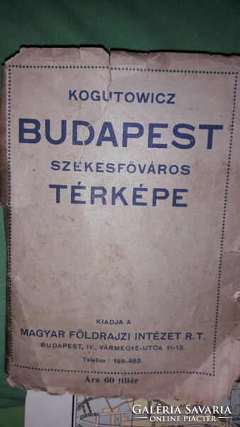 1935. Kogutowicz - map of Budapest Székesfóváros unfoldable 42 x 58 cm repaired as in the pictures