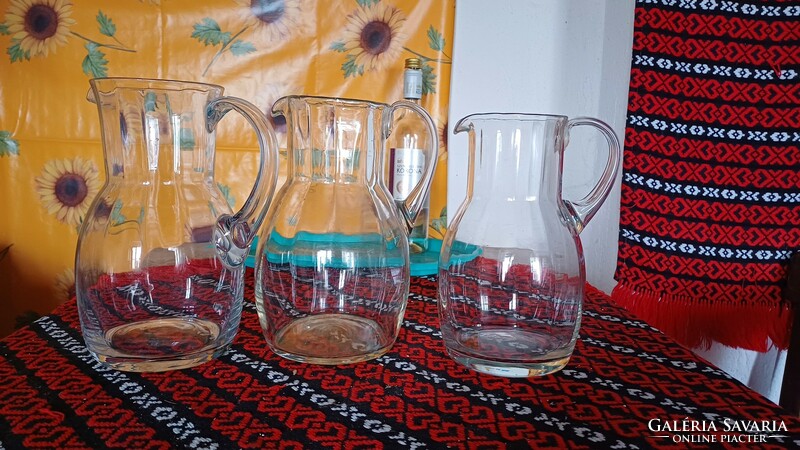 3 old glass water jugs, pub wine jugs