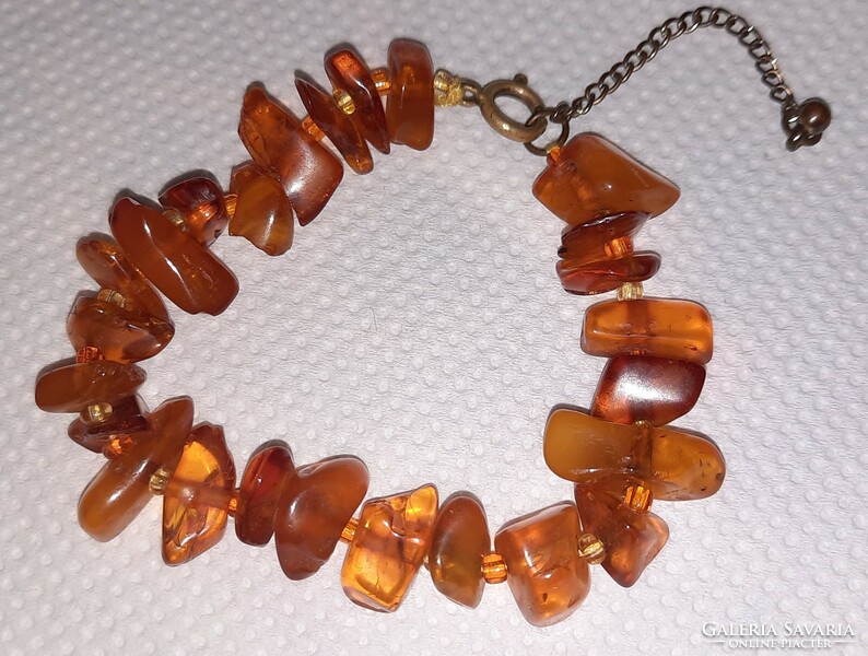 Old natural Baltic amber bracelet with bronze (?) clasp