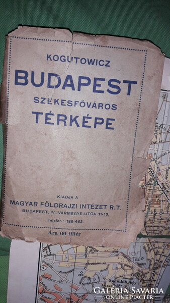 1935. KOGUTOWICZ - BUDAPEST Székesfőváros térképe kihajtható 42 X 58 cm JAVÍTOTT mint a képeken