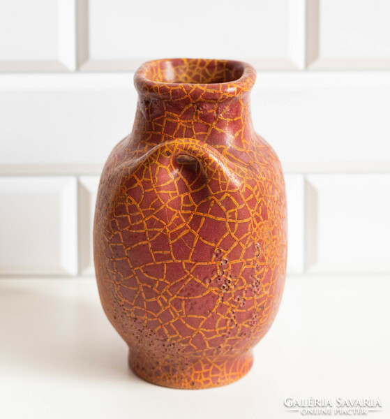 Red retro ceramic vase - plague cold well, designed by Margit Cizmadia