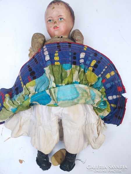 Doll with an old papier-mâché head, large, in folk costume, 50 cm