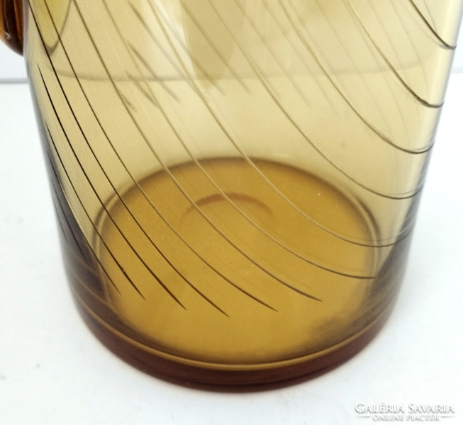 Régi szép kecses nagy méretű,méz borostyán színű fújt szakított huta üveg kancsó csiszolt mintáva