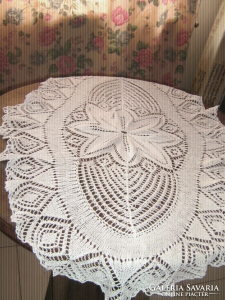 Beautiful handmade crochet boat shaped filigree lace tablecloth