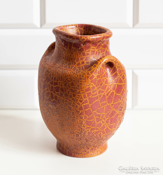 Red retro ceramic vase - plague cold well, designed by Margit Cizmadia