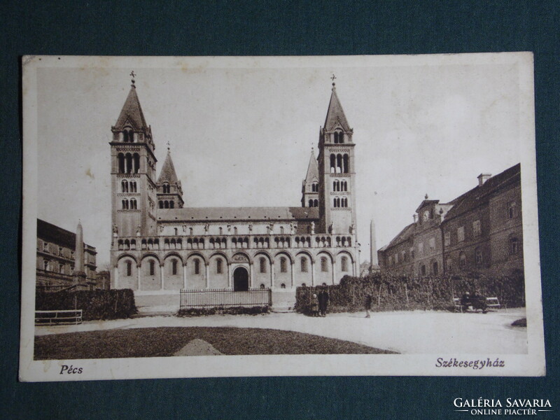 Postcard, Pécs, view of the cathedral, detail of the promenade, 1934