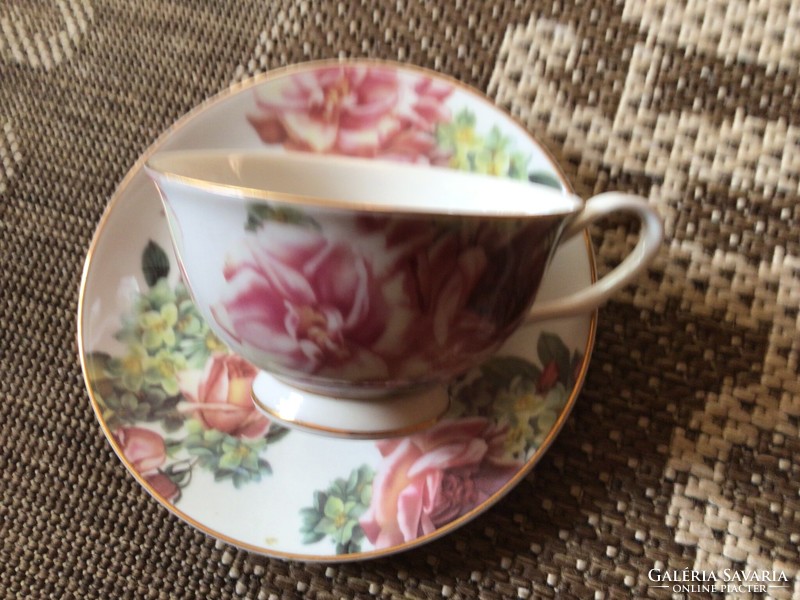 Pink porcelain cup with coaster