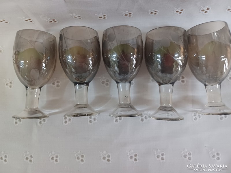 Retro stemmed short drinking glass 5 pieces in one