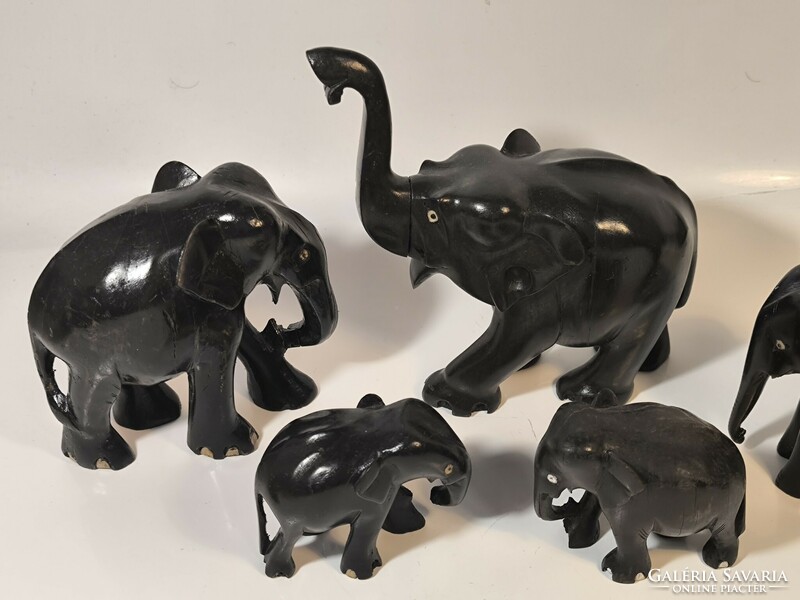 Solid wooden elephant herd 5 elephants