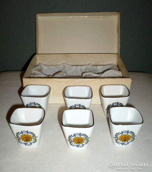 Holóháza porcelain cup set, 6 pcs. Old porcelain brandy glass in a box