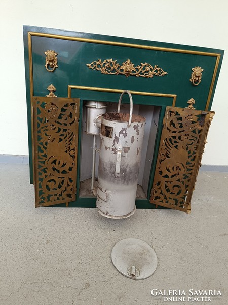 Antique classicist engraved copper stove with door, fireplace frame with applique decoration 609 8547