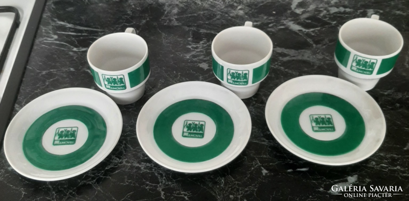 Hollóháza green Ramovill inscription, logo coffee cup 3 pcs