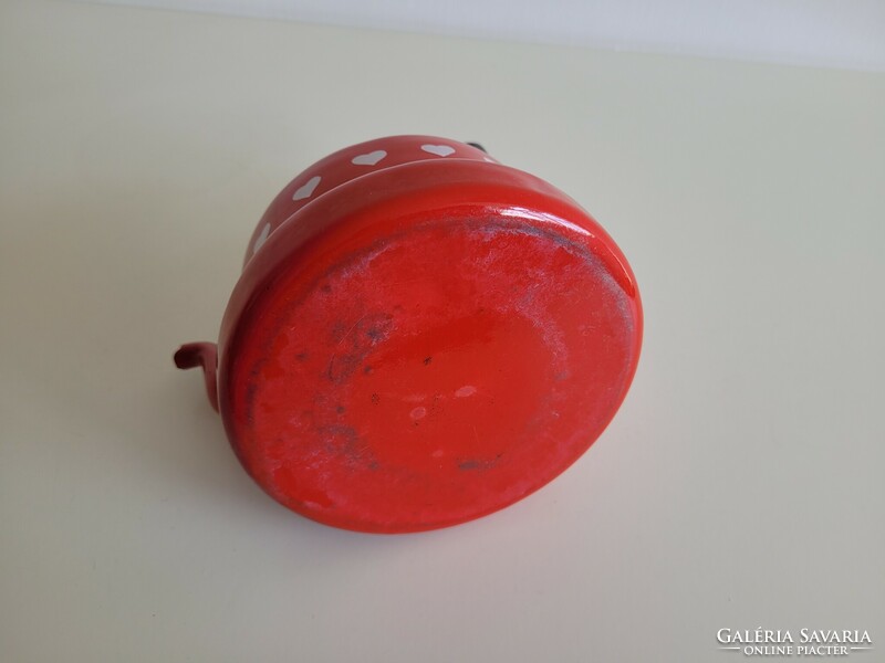 Red Heart Pattern Enamel Old Iron Teapot 1 Liter Enameled Jug Spout Teapot Decoration