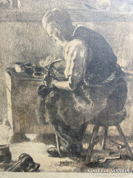 Ernő Barta: shoemaker (etching)