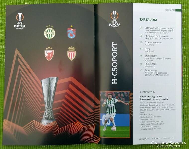 Ferencváros Fradi - Monaco UEFA Europa League műsorfüzete 2022 10 27 futball foci