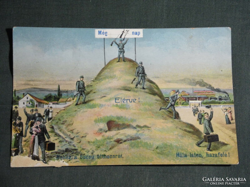 Postcard, demobilizing soldier, national guard, hussar letter, graphic artist, 1913