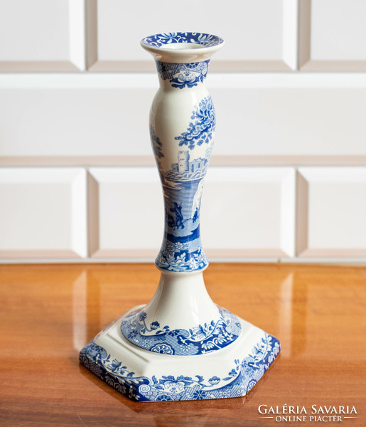 Spode porcelain / ceramic candle holder - with blue antiquing pattern