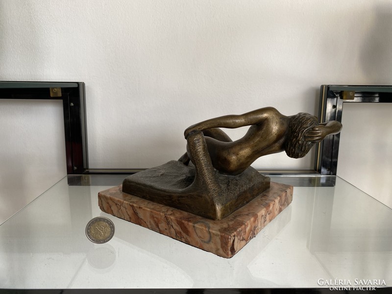 Antique erotic bronze female nude statue