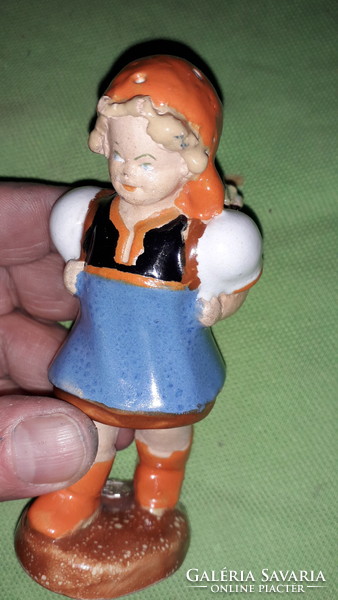 Antique Szécs jolán rare glazed ceramic figurine with vintage girl putton 11 cm according to the pictures