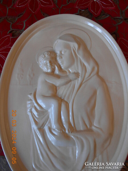Zsolnay pirogránit Mária gyermekével falikép