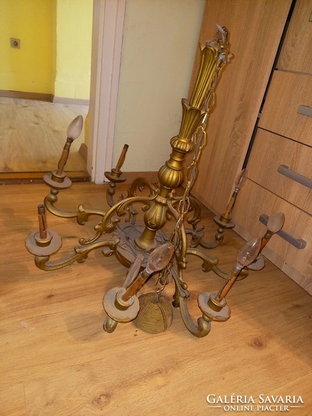 Antique 8-branch baroque chandelier carved from wood